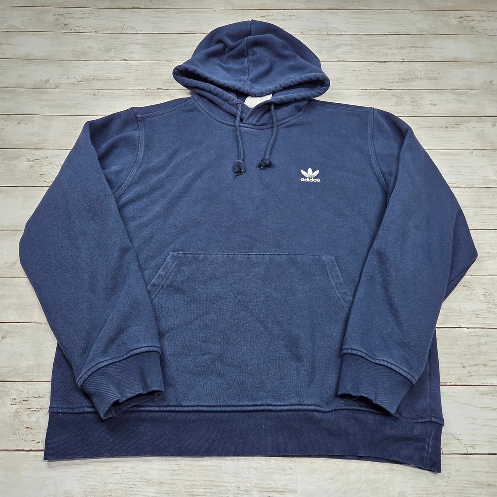 Adidas Originals Trefoil Hoodie Pullover Men Large Navy Blue Embroidered Logo